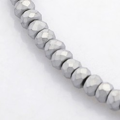 Platinum Plated Electroplate Non-magnetic Synthetic Hematite Beads Strands, Faceted Rondelle, Frosted, Platinum Plated, 3x2mm, Hole: 1mm, about 214pcs/strand, 15.7 inch