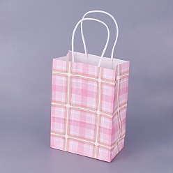 Pink Бумажные мешки, с ручками, подарочные пакеты, сумки для покупок, прямоугольные, шотландка шаблон, розовые, 21.3x14.75x7.8 см