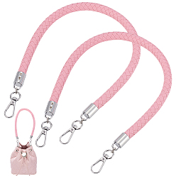 Pink Плетеные круглые ручки для сумок из искусственной кожи, принадлежности для изготовления сумок, Сплав с застежками, цвет нержавеющей стали, розовые, 520x12~13.5 мм