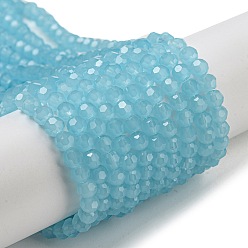 Светло-Голубой Подставки для стеклянных бусин с имитацией нефрита, граненые, круглые, Небесно-голубой, 4 мм, отверстие : 0.7 мм, около 87~93 шт / нитка, 32~33 см