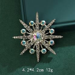 Светло-Синий Брошь-снежинка из сплава со стразами, с пластиковым, античное серебро, голубой, 42 мм