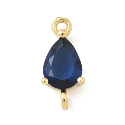 Синий Шармы-соединители из латуни с паве из кубического циркония, слезные ссылки, реальный 18 k позолоченный, долговечный, без кадмия и без свинца, стойки покрытие, синие, 14x6.5x4.5 мм, отверстие : 1.2 мм