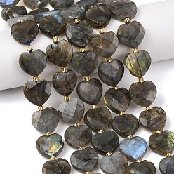 Лабрадорита Природные лабрадорита бисер нитей, сердце, граненые, с бисером, 11.5~12x12~12.5x5 мм, отверстие : 1.2 мм, около 30 шт / нитка, 14.76'' (37.5 см)