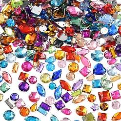 Couleur Mélangete Couture acrylique sur strass, 2-trous liens, facette, accessoires de costumes, formes mixtes, couleur mixte, 8~12x6~11x2~3mm, Trou: 0.6~0.9mm, 200 pcs /sachet , 3 sacs