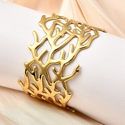 Настоящее золото 18K 304 из нержавеющей стали манжеты браслеты, широкие браслеты для женщин, филиал, реальный 18 k позолоченный, внутренний диаметр: 2-3/8x2 дюйм (6x5.15 см)