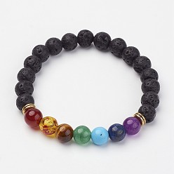 Лавовый камень Эластичные браслеты из вулканического камня и бусин из бисера и драгоценных камней, со сплавочной фурнитурой, круглые, шарик: 1-7/8 дюйм ~ 2 дюйм (48~50 мм)