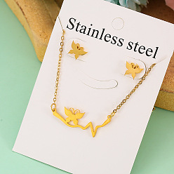 Бабочка Ожерелье с подвеской из нержавеющей стали и серьга-гвоздик, золотые, бабочка, 10x8 мм и 420 мм