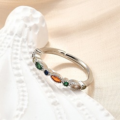 Платина Регулируемые латунные кольца с микропаве из кубического циркония для женщин, без кадмия, без никеля и без свинца, лошадиный глаз , платина, 2.5 мм, внутренний диаметр: американский размер 7 1/4 (17.5 мм)