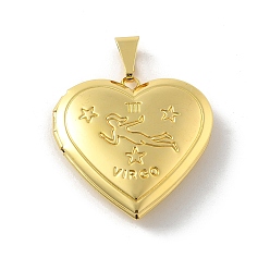 Дева Подвески латуни медальон, без свинца и без кадмия, долговечный, стойки покрытие, реальный 18 k позолоченный, сердце с двенадцатью созвездиями, Дева, 29x28.5x7 мм, отверстие : 7.5x3.5 мм, внутренний диаметр: 20x21 мм