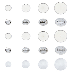 Нержавеющая Сталь Цвет Набор для самостоятельного изготовления броши-купола, включая 304 настройки броши из нержавеющей стали, Кабошоны из стекла, цвет нержавеющей стали, 64 шт / коробка