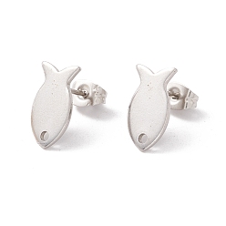 Нержавеющая Сталь Цвет Не тускнеет 201 фурнитура для сережек-гвоздиков из нержавеющей стали с отверстием, 304 штифты и ушные гайки из нержавеющей стали, рыба, цвет нержавеющей стали, 13.5x7.5 мм, отверстие : 1.4 мм, штифты : 0.8 мм