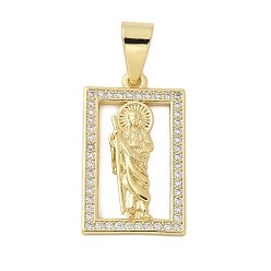 Rectangle Латунные микро проложить кубического циркония подвески, Иисус, стойки покрытие, без кадмия и без свинца, долговечный, реальный 18 k позолоченный, Иисус, 27x16x3 мм, отверстие : 7x4.5 мм