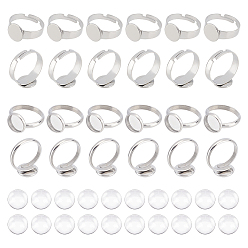 Нержавеющая Сталь Цвет Набор для изготовления пустого купольного кольца, включая регулируемые 304 компоненты колец из нержавеющей стали, полукруглые стеклянные кабошоны, цвет нержавеющей стали, 80 шт / коробка