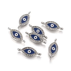 Medium Blue Alloy Rhinestone Links connectors, Cadmium Free & Lead Free, with Enamel, Grade A, Evil Eye, Platinum Color, Medium Blue, 26x10x2mm, Hole: 2mm
