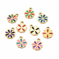 (52) Непрозрачная лаванда 304 прелести нержавеющей стали, с эмалью, цветок, золотые, разноцветные, 12.5x10x2 мм, отверстие : 1.5 мм