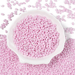 Бледно-Розовый Непрозрачные цвета блестящие стеклянные бусины, окрашенные, 2-луночное, овальные, розовый жемчуг, 5~6x2.5~3.5x3 мм, отверстие : 0.7~0.9 мм, Около 7500 шт / фунт