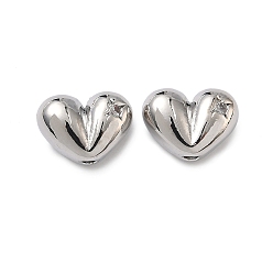 Платина Бусины из прозрачного кубического циркония в форме сердца из латуни с микропаве, долговечный, стойки покрытие, без свинца и без кадмия, платина, 9x12x6 мм, отверстие : 1.6 мм