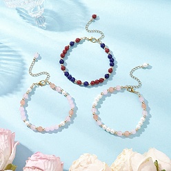 Mixed Color 3Pcs 3 Colors Glass Round Beaded Bracelet Set, with Brass Beads, Mixed Color, 7-3/4 inch(19.6cm), 1pc/color
