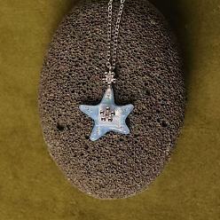 Cornflower Blue Ocean Alloy Resin Starfish Pendant Cable Chain Necklaces with Crystal Rhinestone for Women, Platinum, Cornflower Blue, 17.72 inch(45cm)