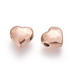 Rose Gold Ion Plating(IP) 304 Stainless Steel Beads, Heart, Manual Polishing, Rose Gold, 7.5x8.5x4mm, Hole: 1.5~1.6mm