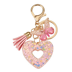 Pink Брелоки из смолы в форме сердца с бабочкой, с фурнитурой из цинкового сплава и застежками в виде клешней омара., золотой свет, розовые, 90~100 мм