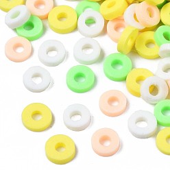 Couleur Mélangete Perles en fimo faits à la main, perles heishi, disque / plat rond, couleur mixte, 4x0.5~1.5mm, Trou: 1.5mm, environ66600 pcs / 1000 g