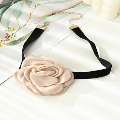 Античный Белый 3d цветок полиэфирное волокно черный бархат шнур чокер ожерелья, золотые, старинный белый, 12.99 дюйм (33 см)