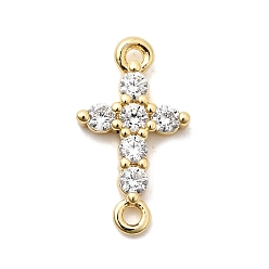 Настоящее золото 18K Латунные подвески из прозрачного кубического циркония, религиозные перекрестные ссылки, долговечный, стойки покрытие, без свинца и без кадмия, реальный 18 k позолоченный, 17x9.5x2.5 мм, отверстие : 1.4 мм