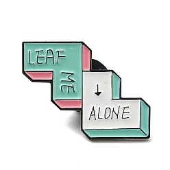 Turquoise Word Leaf Me Alone Enamel Pins, Black Alloy Badge for Women, Turquoise, 19.5x25.5x1.4mm