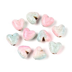 Бирюза Хрустящие непрозрачные акриловые бусины, имитация бирюзовый, сердце, два тона, бирюзовые, 9.5x10.5x7 мм, отверстие : 1.8 мм