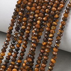 Тигровый глаз Природных тигровый глаз бисер нитей, рондель, граненые, рондель, 4~4.5x3 мм, отверстие : 0.6 мм, около 130 шт / нитка, 15.39'' (39.1 см)
