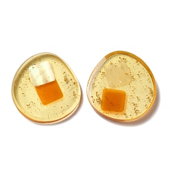 Dark Orange Transparent Resin Cabochons, with Shell and Gold Foil Inside, Flat Round, Dark Orange, 32.5~33x30x4~4.5mm