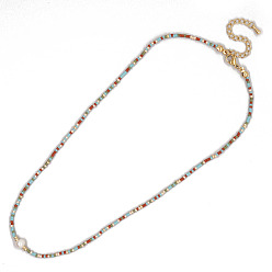 Pale Turquoise Bohemia Style Glass Seed Bead and Pearl Beaded Necklaces for Women, with Stainless Steel Findings, Pale Turquoise, 20.08~31.50 inch(51~80cm)