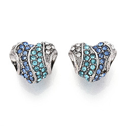 Платина Европейские бусины, сплав, стразы , бусины с большим отверстием, сердце, платина, 10.5~11x12x7.5 мм, отверстие : 4.5 мм