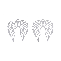 Нержавеющая Сталь Цвет Не тускнеющие 201 подвески из нержавеющей стали, гравированные металлические украшения, крыло, цвет нержавеющей стали, 40x33x0.3 мм, отверстие : 3 мм