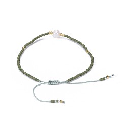 Olive Drab Adjustable Nylon Cord Braided Bead Bracelets, with Japanese Seed Beads and Pearl, Olive Drab, 2 inch~2-3/4 inch(5~7.1cm)