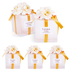 Золотистый Прозрачные подарочные коробки для упаковки конфет из ПВХ с лентой и искусственным цветком, складные ящики для хранения на свадьбу, квадратный, золотые, готовое изделие: 7x7x7 см