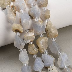 Blue Lace Agate Raw Rough Natural Blue Lace Agate Beads Strands, Nuggets, with Seed Beads, 11~28x9~13x6~10mm, Hole: 1mm, about 24~29pcs/strand, 14.96''(38cm)~15.75''(40cm)