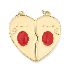 Красный Латунь эмаль подвески, сердце прелести, с магнитным, сплит подвески, без свинца и без кадмия, стойки покрытие, долговечный, реальный 18 k позолоченный, красные, 30x28.5x5 мм, Перейти кольцо: 5x0.9 мм, 3.2 мм внутренним диаметром