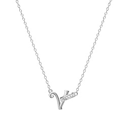 Letter V 304 ожерелья с подвесками из нержавеющей стали и стразами, цвет нержавеющей стали, Буква V, 17.72 дюйм (45 см)