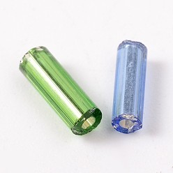 Mixed Color Glass Bugle Beads, Silver Lined, Mixed Color, 6~8x1.8mm, Hole: 0.6mm, 10000pcs/pound