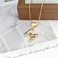 Letter M Женские подвески в форме сердца с латунным паве из разноцветных кубических цирконий, золотые, Буква М, 15.75 дюйм (40 см)