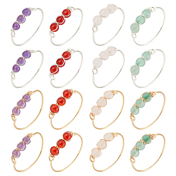 Смешанные камни 16шт. 8 стили смешанные кольца из драгоценных камней, украшения из медной проволоки для женщин, 4 мм, внутренний диаметр: 20 мм, 2 шт / стиль