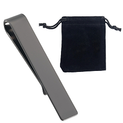 Черный Цвет Металла 1ПК 304 зажим для галстука из нержавеющей стали, прямоугольные, с 1поликарбонатными бархатными мешочками и коробками для хранения, металлический черный , 48x8x6.5 мм