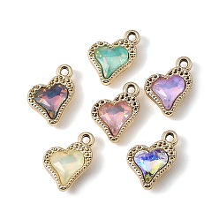 Golden UV Plating Alloy Glass Pendants, Heart Charm, Faceted, Mixed Color, Golden, 17x12.5x5mm, Hole: 1.6mm