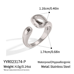 Couleur Acier Inoxydable Manchette irrégulière en acier inoxydable avec anneaux ouverts pour femmes, couleur inox, 304mm, diamètre intérieur: 11.6 mm