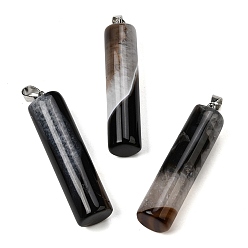 Натуральный Агат Естественно агат большие кулоны, Подвески в виде колонн с 304 защелкивающимися креплениями из нержавеющей стали, цвет нержавеющей стали, 54.5~56x12~14 мм, отверстие : 6x4 мм