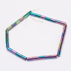 Multi-color Plated Electroplate Magnetic Synthetic Hematite Strands, Column, Grade A, Multi-color Plated, 6.5x12mm, Hole: 1mm, about 31pcs/strand, 15.74 inch