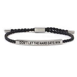 Нержавеющая Сталь Цвет Не позволяйте трудным дням победить 304 Браслеты из нержавеющей стали с мотивационными цитатами и подвесками, Вдохновляющие украшения для мужчин и женщин, с нейлоновым шнуром, чёрные, цвет нержавеющей стали, 11.02 дюйм (28 см)