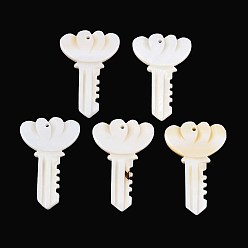 Морская Ракушка Природные подвески оболочки пресноводных, Брелоки для ключей, цвет морской раковины, 38.5~39.5x25x3~3.5 мм, отверстие : 1.6 мм